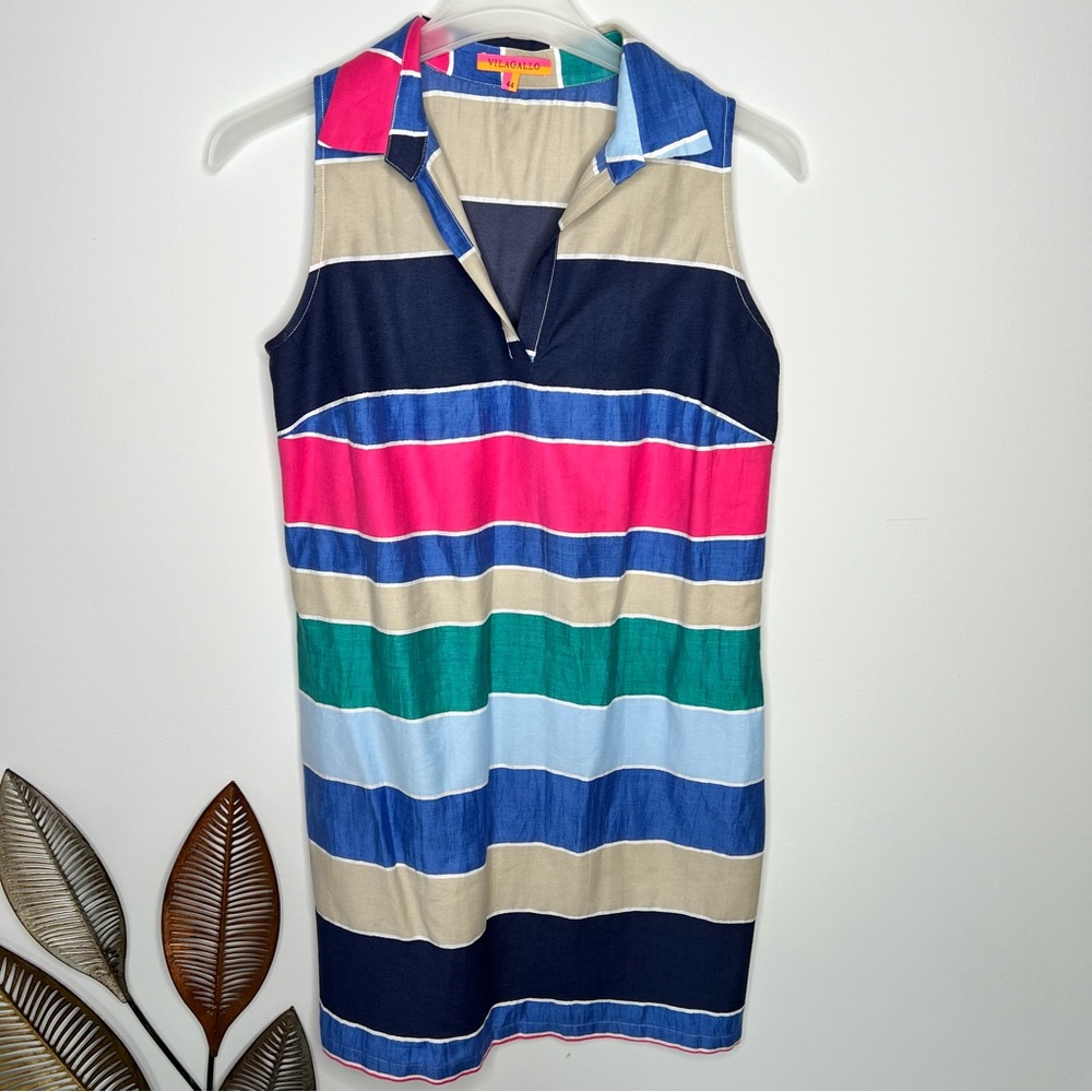 Vilagallo Multicolors Striped Sheath Linen‎ Blend Dress J4